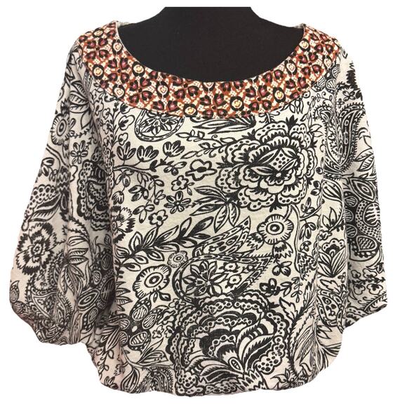 Anthropologie Top Small Women's Cozy Blouse Slouchy Oversized Paisley Thick - Picture 1 of 8